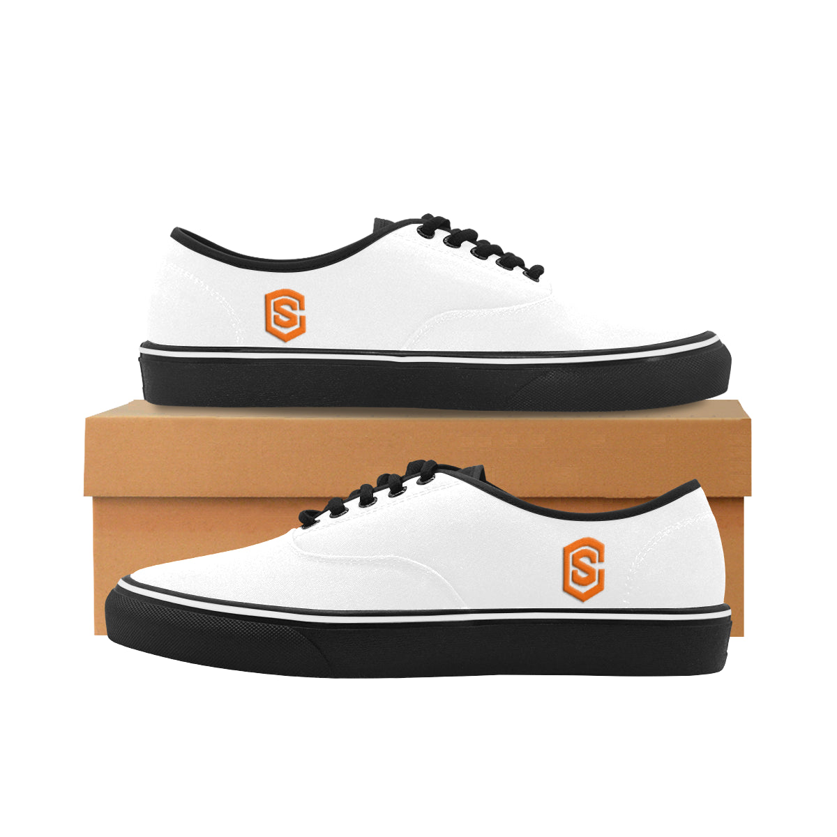 orange logo Classic Men's Canvas Low Top Shoes/Large (Model E001-4)