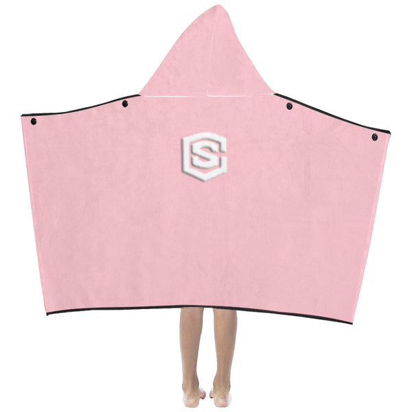 Pink Kids' Hooded Bath Towels with White Logo Kids' Hooded Bath Towels