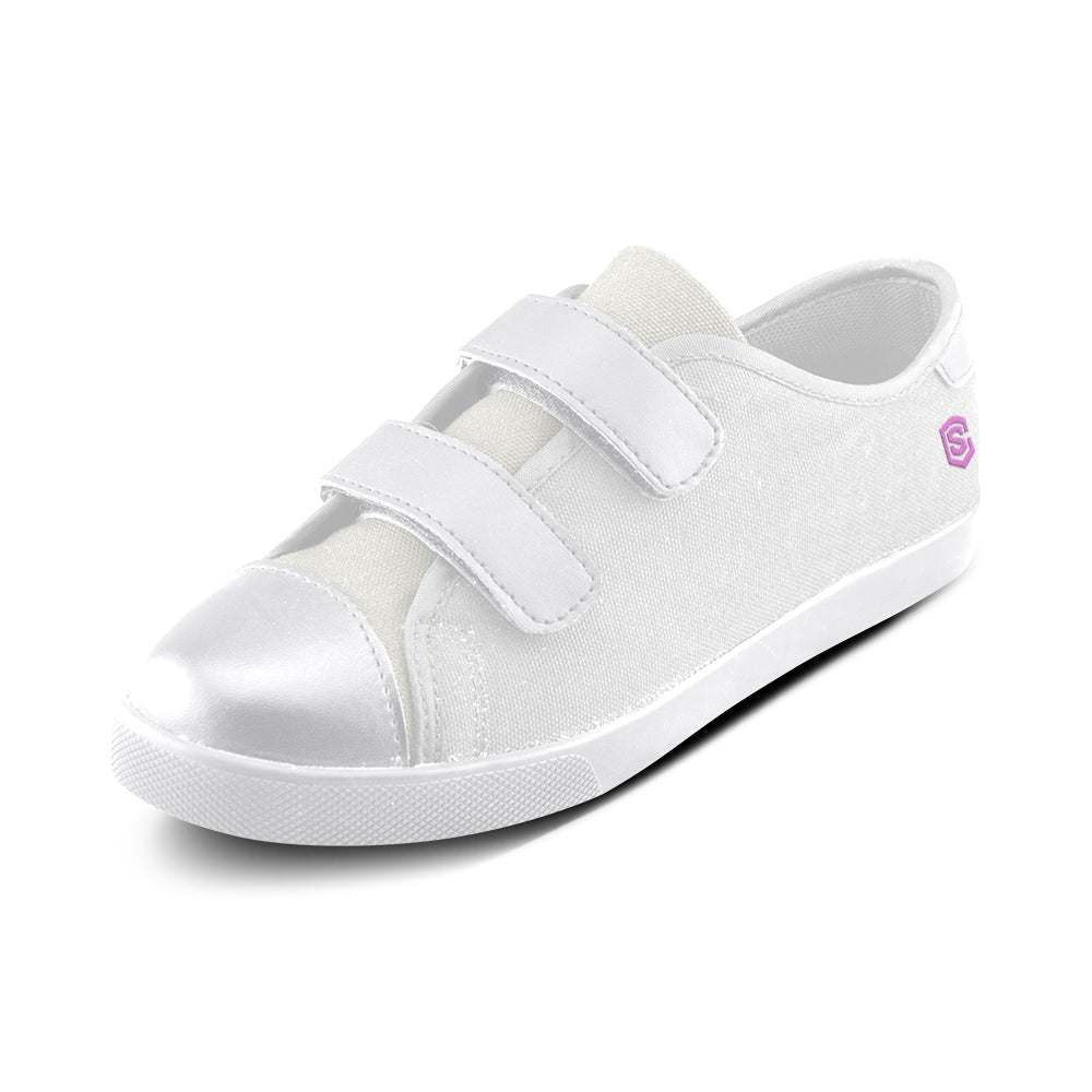 GRAY CANVAS KID SHOES pink logo Velcro Canvas Kid's Shoes (Model 008)