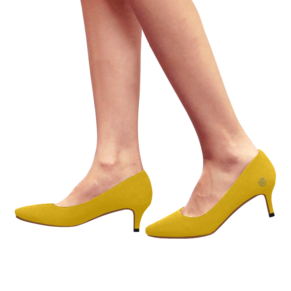 GREEN Women's Pointed Toe Low Heel Pumps gold logo Women's Pointed Toe Low Heel Pumps (Model 053)