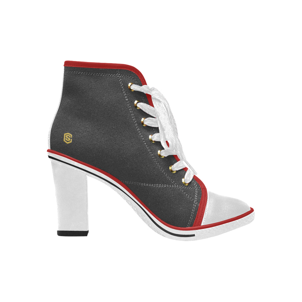 gold logo Women's Lace Up Chunky Heel Ankle Booties (Model 054)