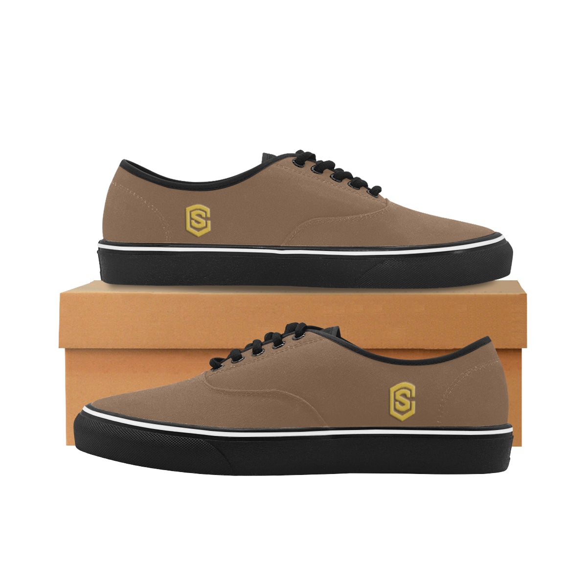 gold logo Classic Men's Canvas Low Top Shoes/Large (Model E001-4)