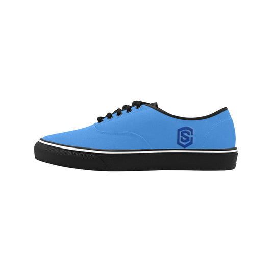 blue logo Classic Men's Canvas Low Top Shoes/Large (Model E001-4)