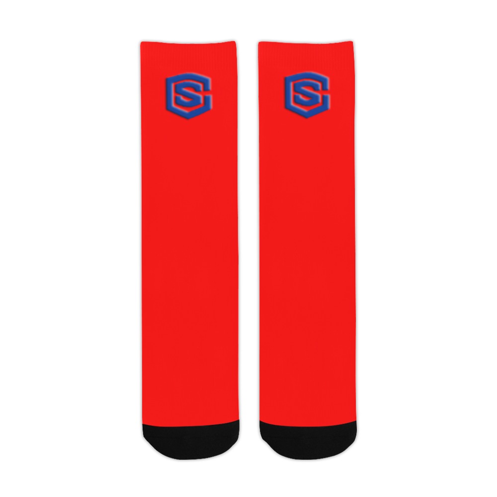Red Sublimated Crew Socks (Made In USA) with Blue Logo Sublimated Crew Socks (Made In USA)