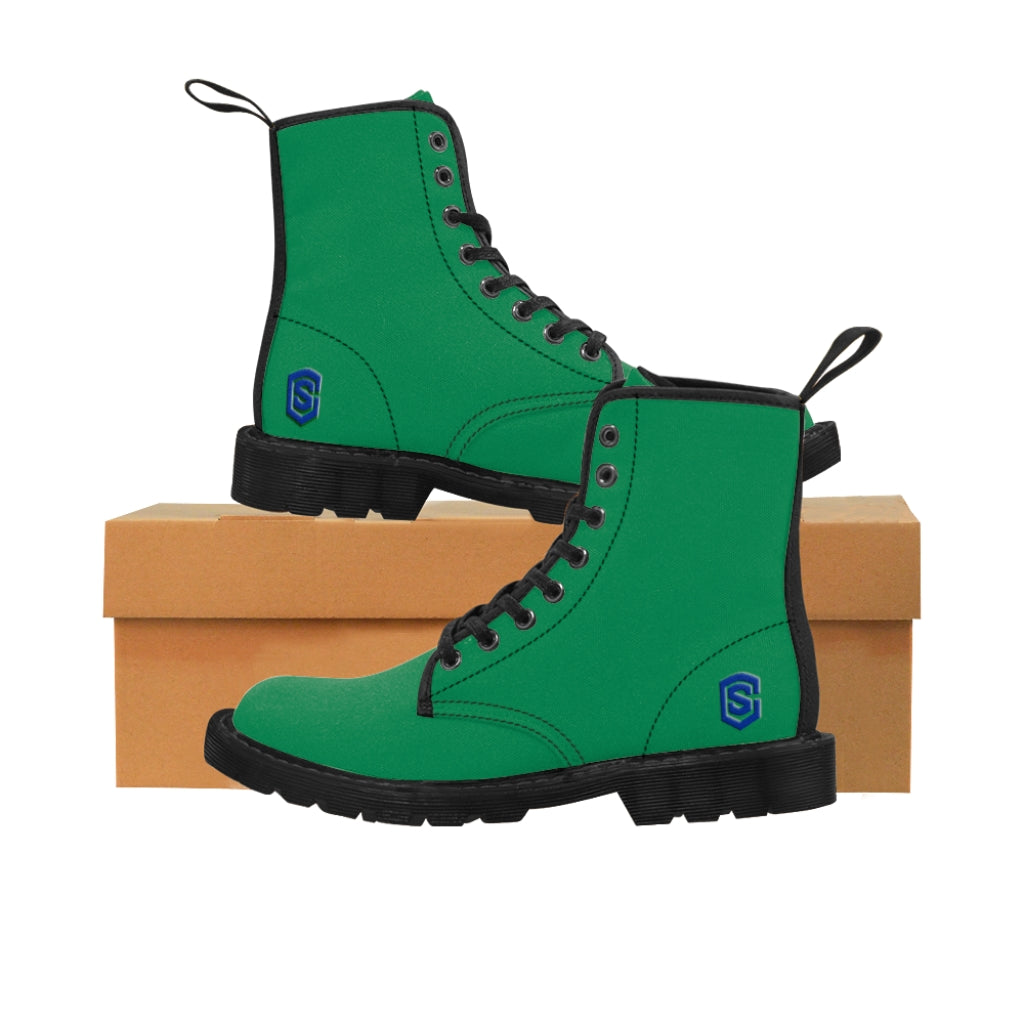 Green Men's Canvas Boots Blue Logo
