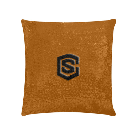 Brown Custom Sequin Pillow with Black Logo Custom Sequin Pillow Case 18"x18"