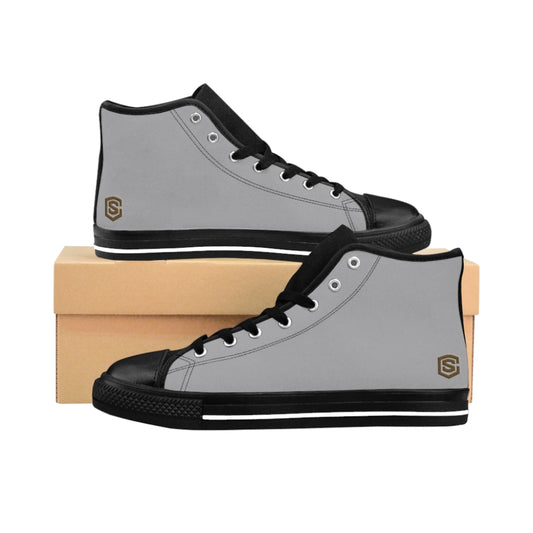 grey Women's High-top Sneakers brown logo