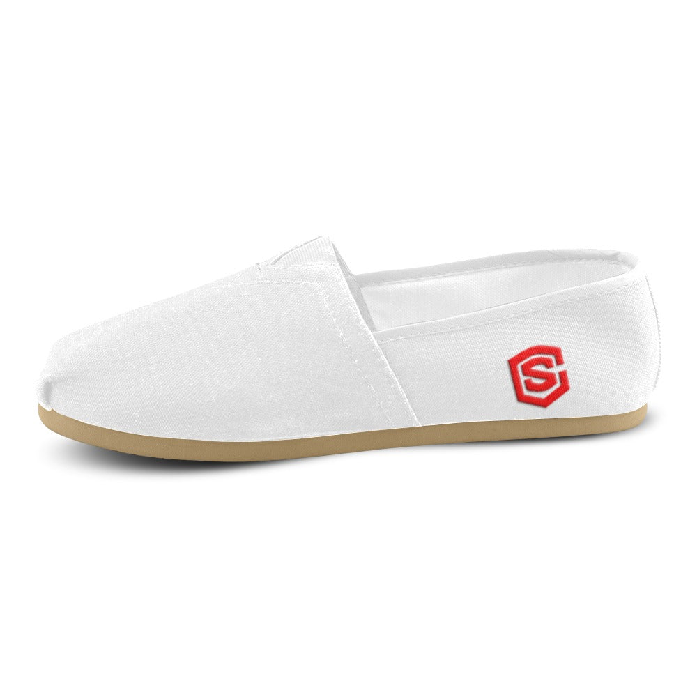 WHITE casual shoes for women WITH RED LOGO Casual Canvas Women's Shoes (Model 004) (Designs are mirrored)