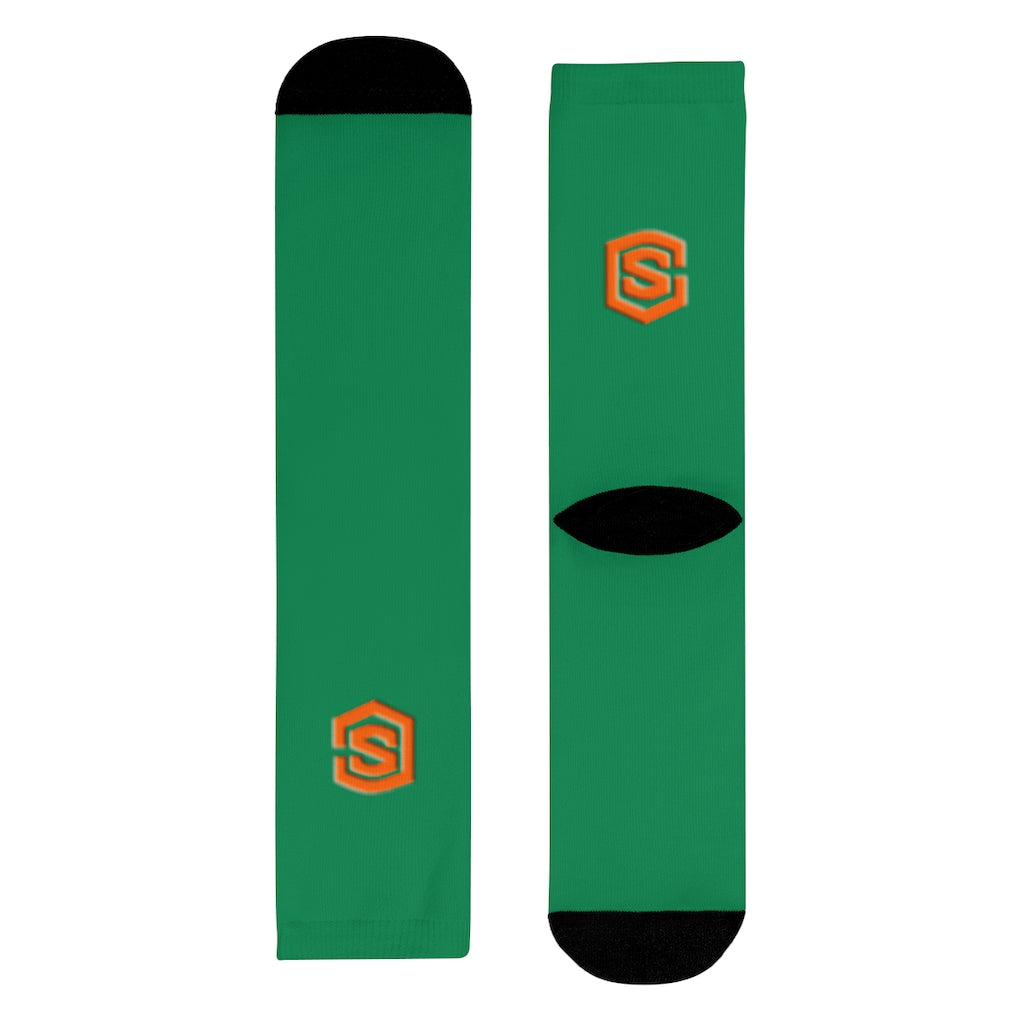 Green Sublimation Crew Socks (EU) Orange Logo