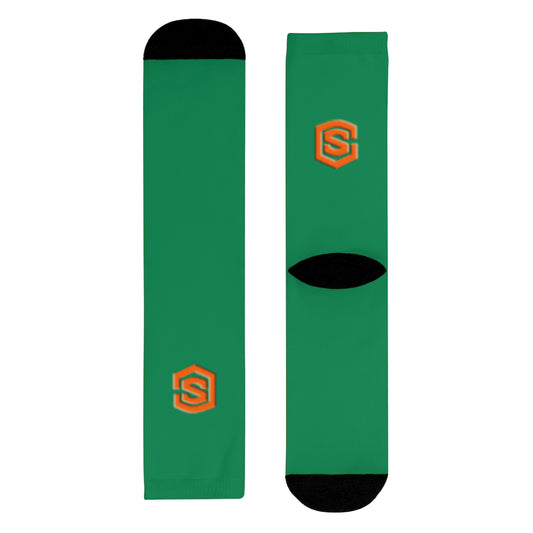 Green Sublimation Crew Socks (EU) Orange Logo