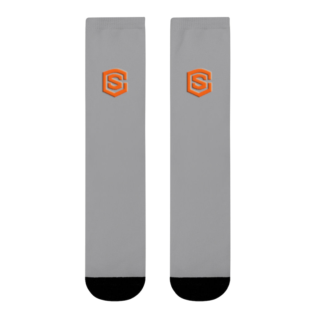 Purple Sublimation Crew Socks (EU) Orange Logo