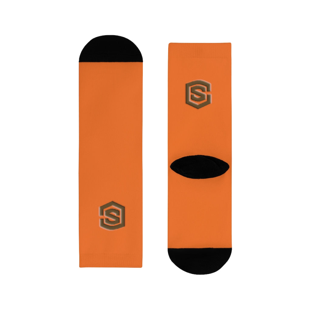 Orange Sublimation Crew Socks (EU) Brown Logo