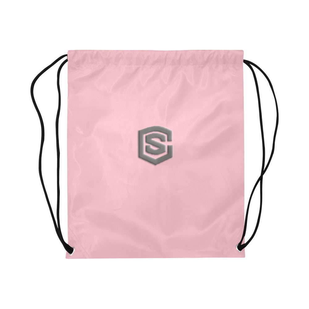 Pink Drawstring Bags Large With Grey Logo Drawstring Bags (Model 1604) (Large)