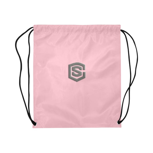 Pink Drawstring Bags Large With Grey Logo Drawstring Bags (Model 1604) (Large)