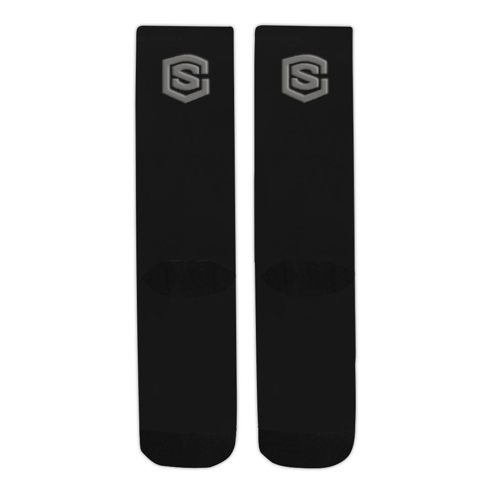 Black Sublimated Crew Socks (Made In USA) with Gray Logo Sublimated Crew Socks (Made In USA)
