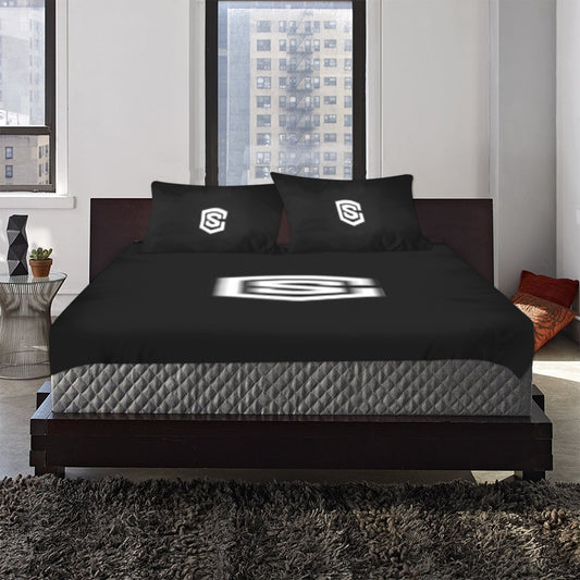 Black 3-Piece Bedding Set (1 Duvet Cover 86"x70"; 2 Pillowcases 20"x30")(One Side) wtih White Logo 3-Piece Bedding Set (1 Duvet Cover 86"x70"; 2 Pillowcases 20"x30")(One Side)