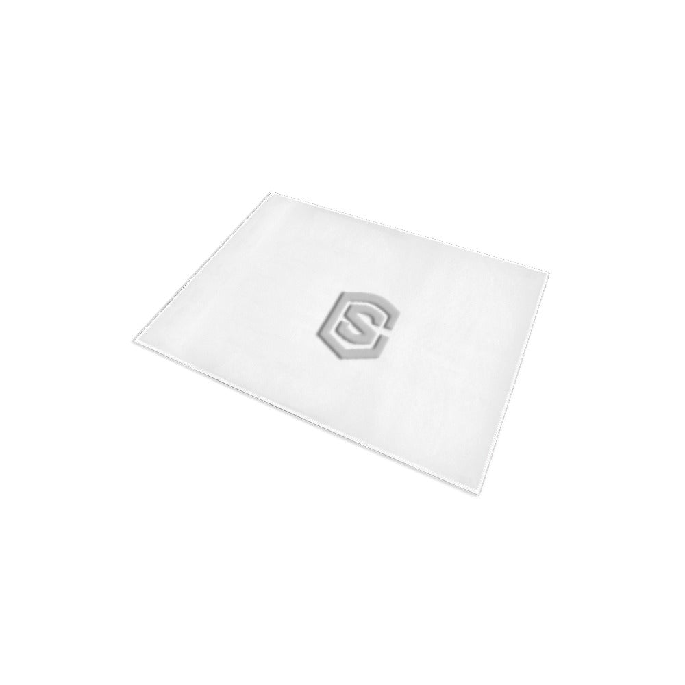 White Area Rug 2.6' x 1.7' with Silver Logo Area Rug 2.6' x 1.7'