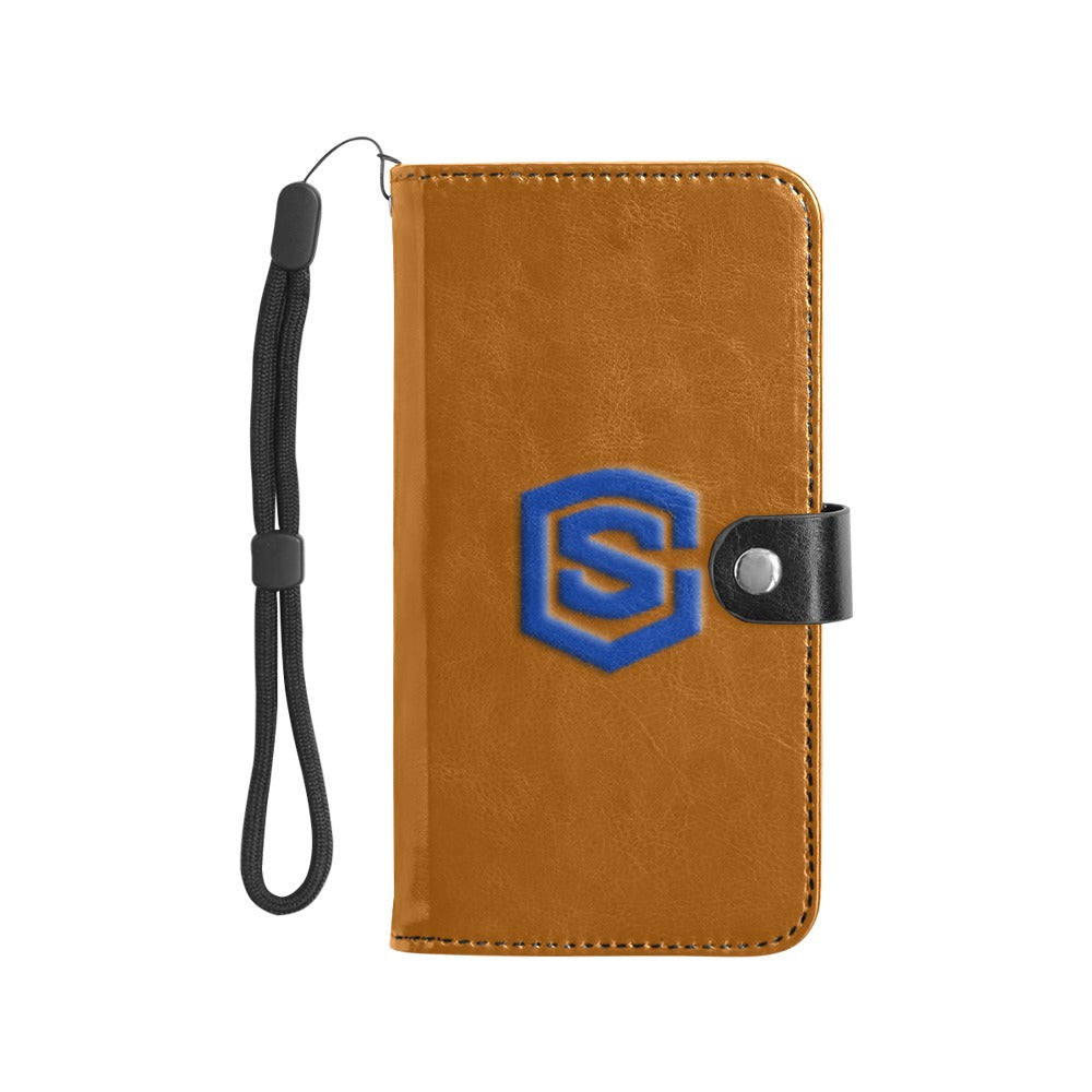 Brown Flip Leather Purse for Mobile Phone(Model1703)(Large) with Blue Logo Flip Leather Purse for Mobile Phone(Model1703)(Large)