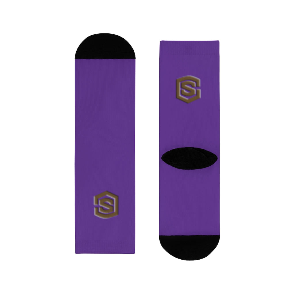 Purple Sublimation Crew Socks (EU) Brown Logo
