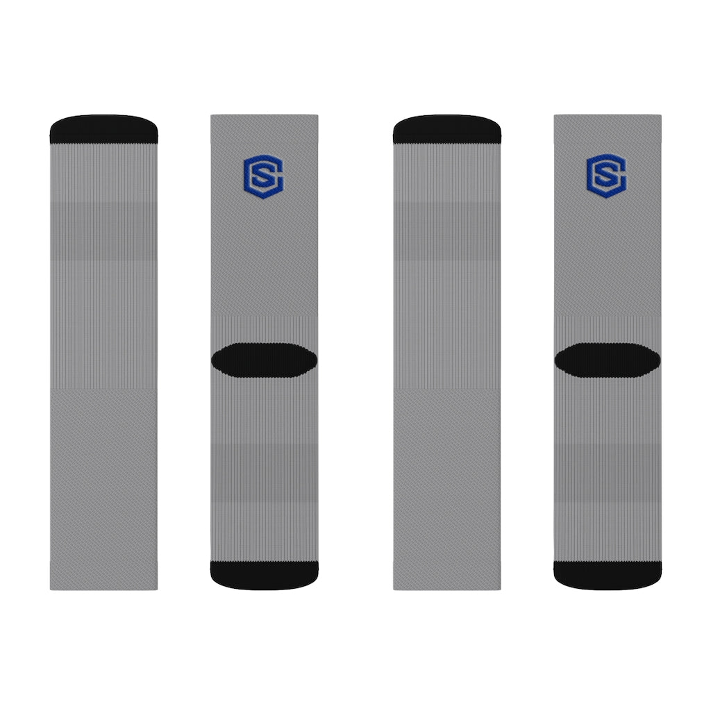 Grey Sublimation Socks Blue Logo