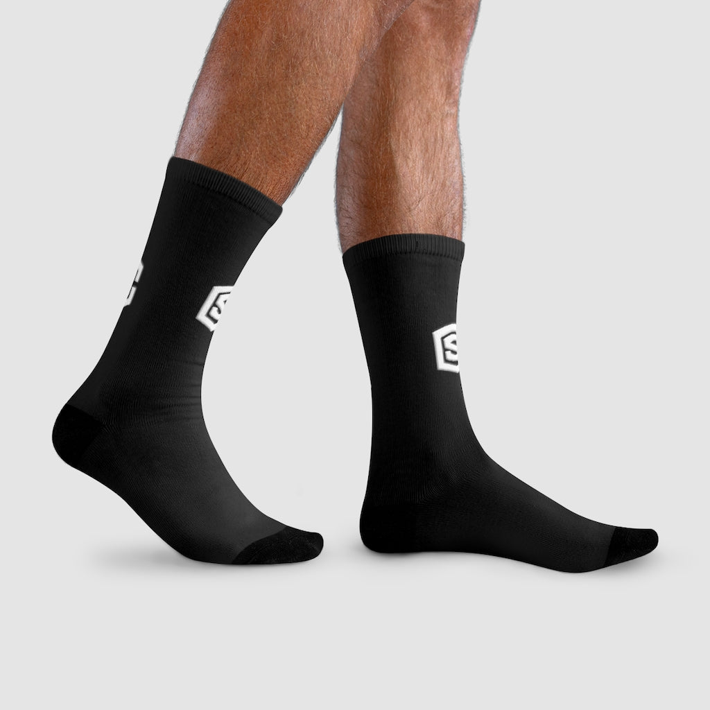 Black Sublimation Crew Socks (EU) white Logo