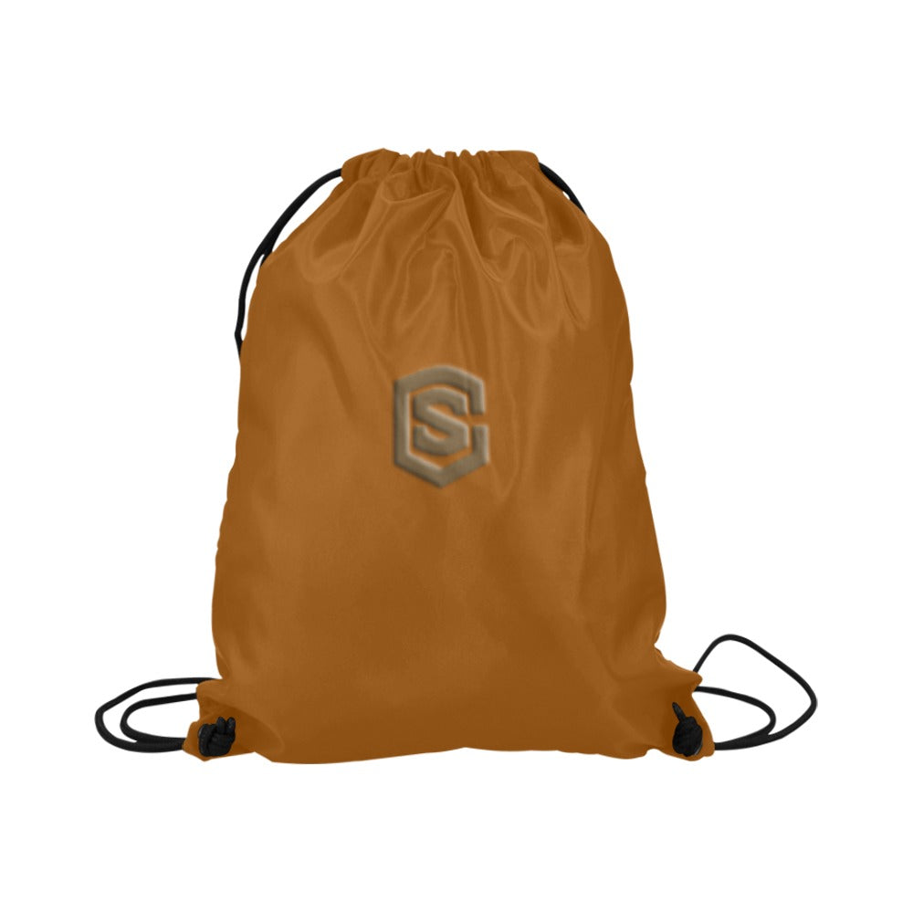 Brown Drawstring Bags Large With Brown Logo Drawstring Bags (Model 1604) (Large)