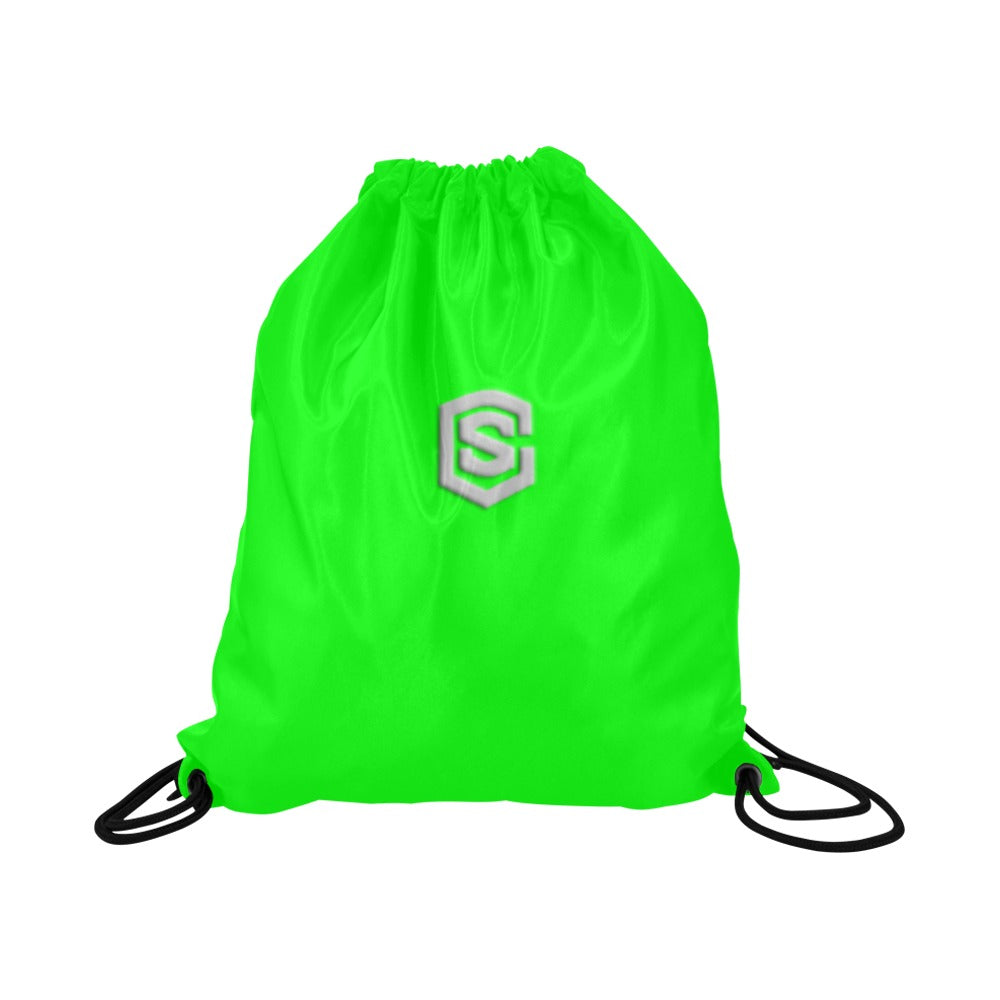 Green Drawstring Bags Large With Silver Logo Drawstring Bags (Model 1604) (Large)