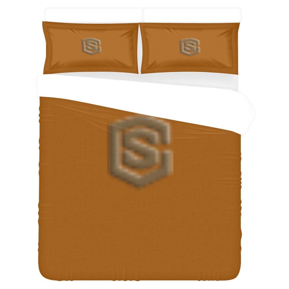 Brown 3-Piece Bedding Set (1 Duvet Cover 86"x70"; 2 Pillowcases 20"x30")(One Side) wtih Brown Logo 3-Piece Bedding Set (1 Duvet Cover 86"x70"; 2 Pillowcases 20"x30")(One Side)