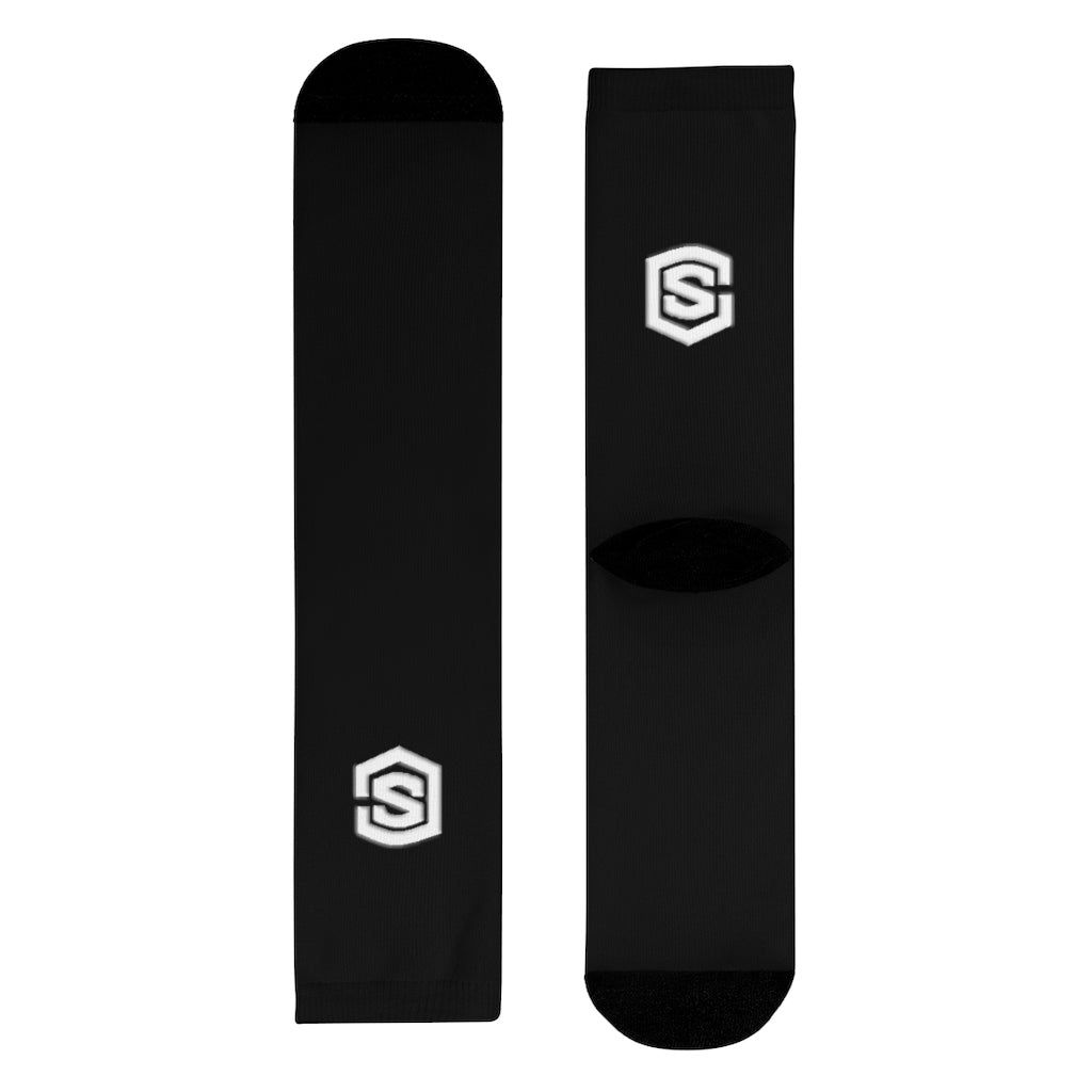 Black Sublimation Crew Socks (EU) white Logo