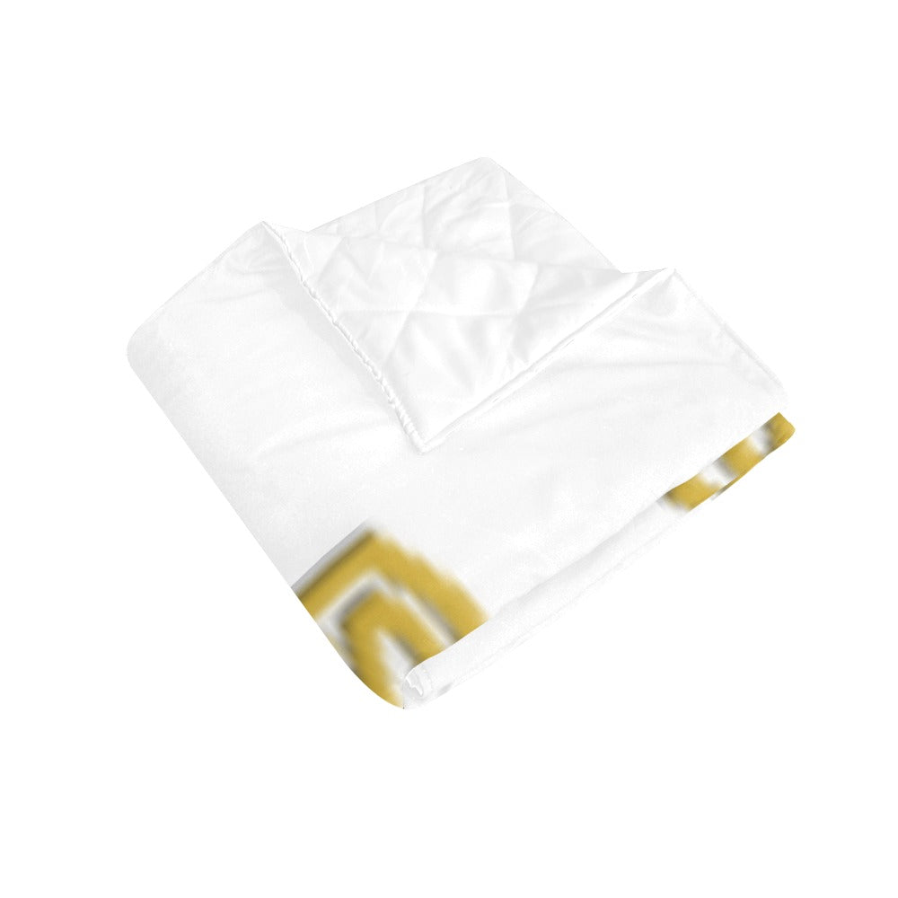 White Quilt with Gold Logo Custom Quilt  70" x 80"