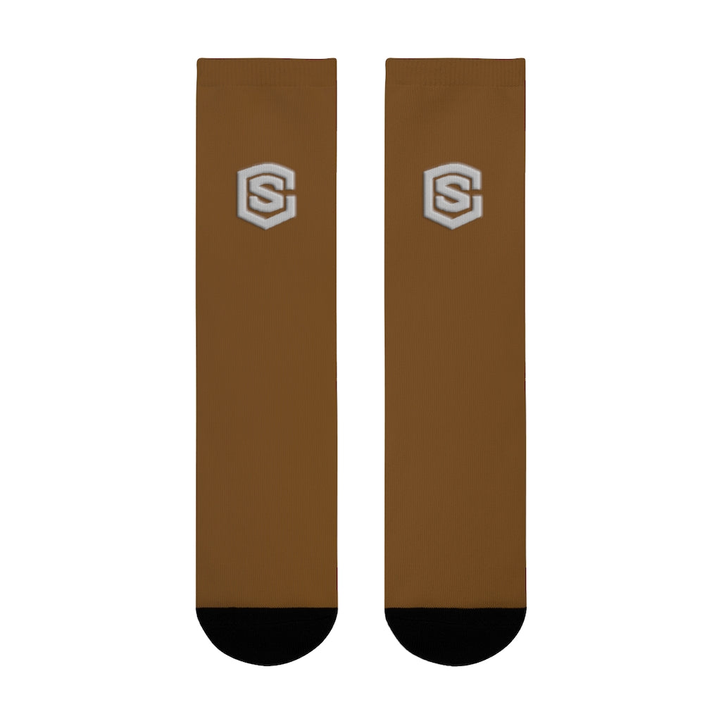 brown Sublimation Crew Socks (EU) Silver Logo
