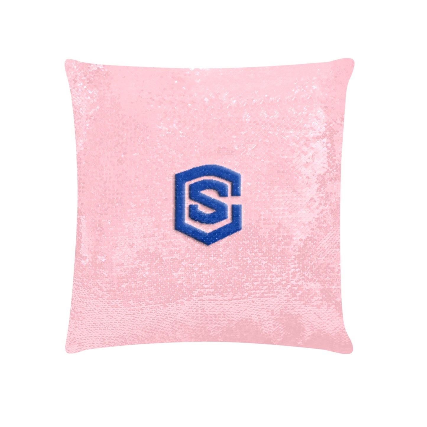 Pink Custom Sequin Pillow with Blue Logo Custom Sequin Pillow Case 18"x18"