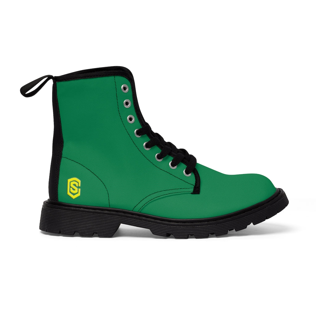 Green Men's Canvas Boots Yellow Logo
