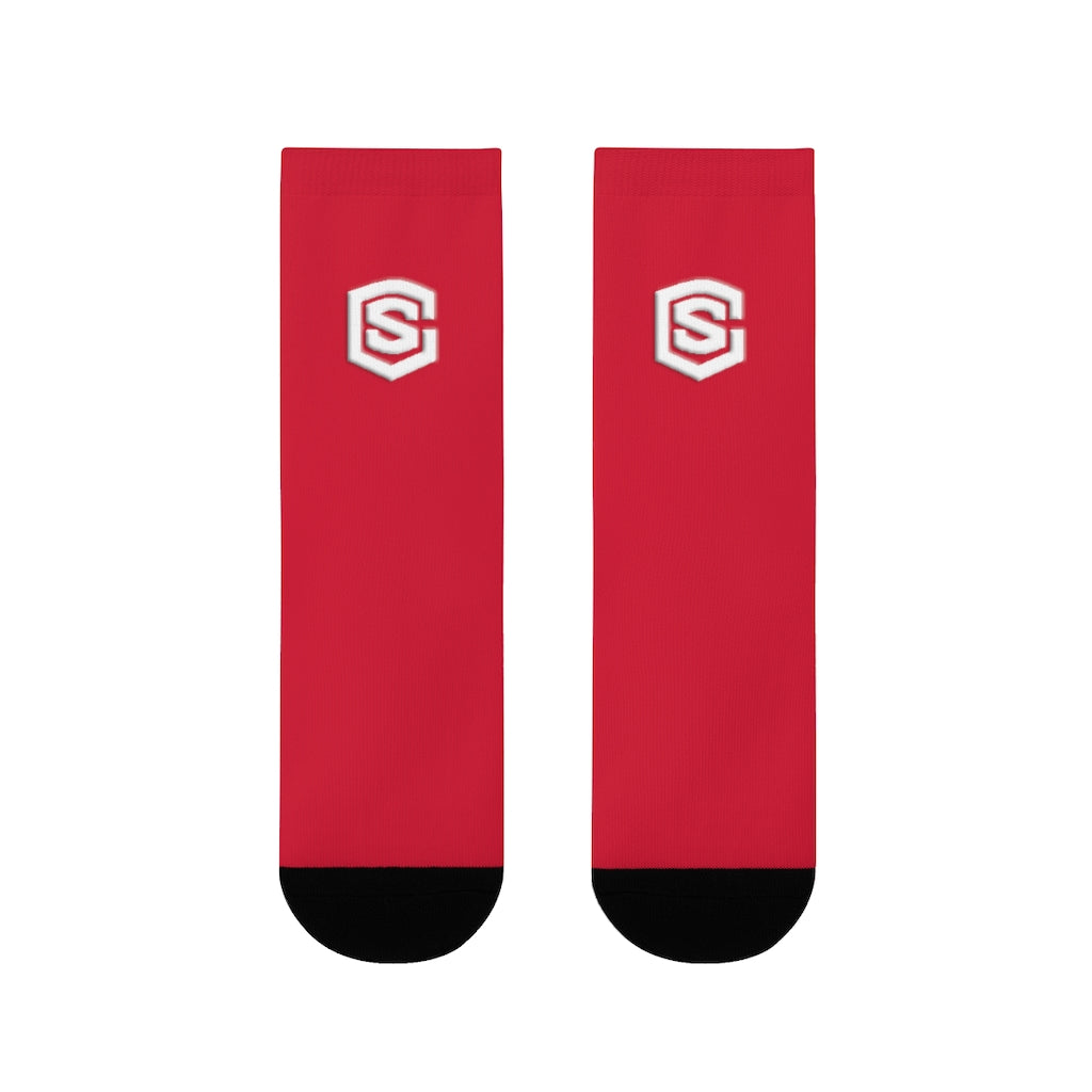 Red Sublimation Crew Socks (EU) white Logo