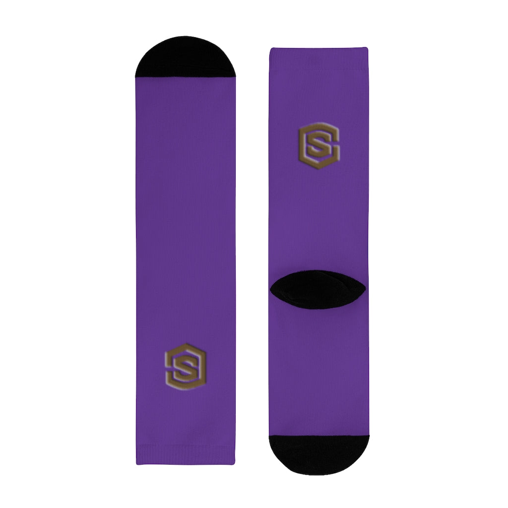 Purple Sublimation Crew Socks (EU) Brown Logo