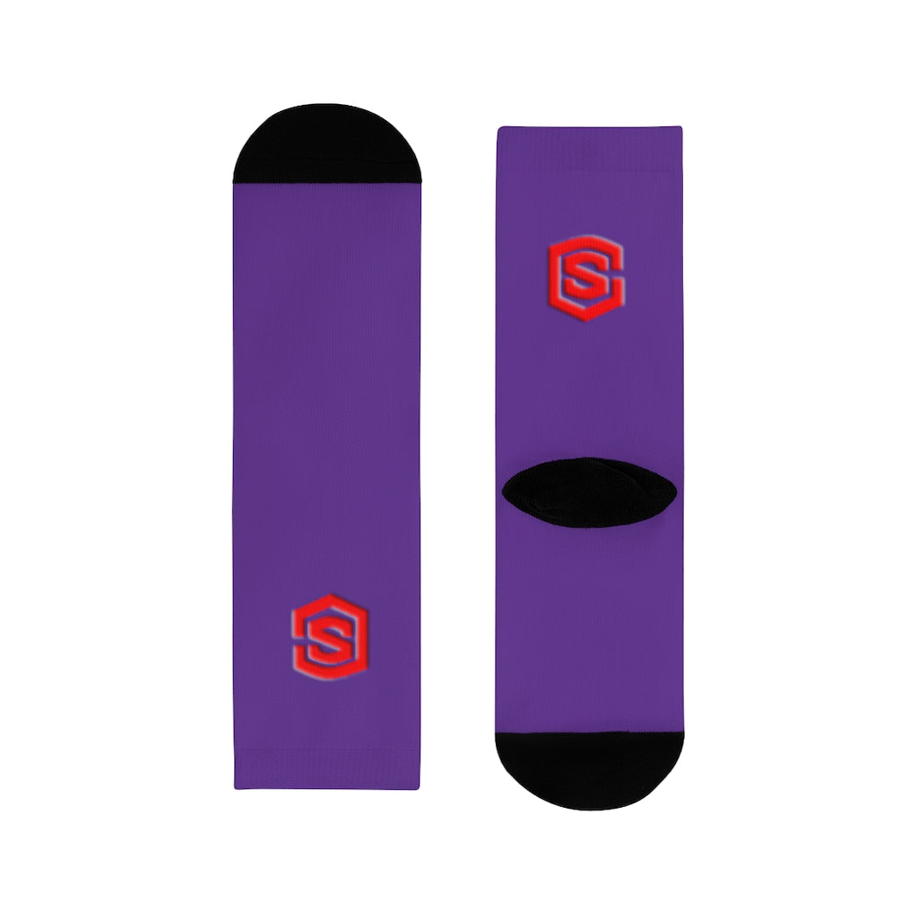 Purple Sublimation Crew Socks (EU) Red Logo