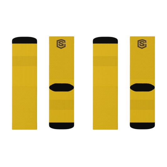 Yellow Sublimation Socks Brown Logo