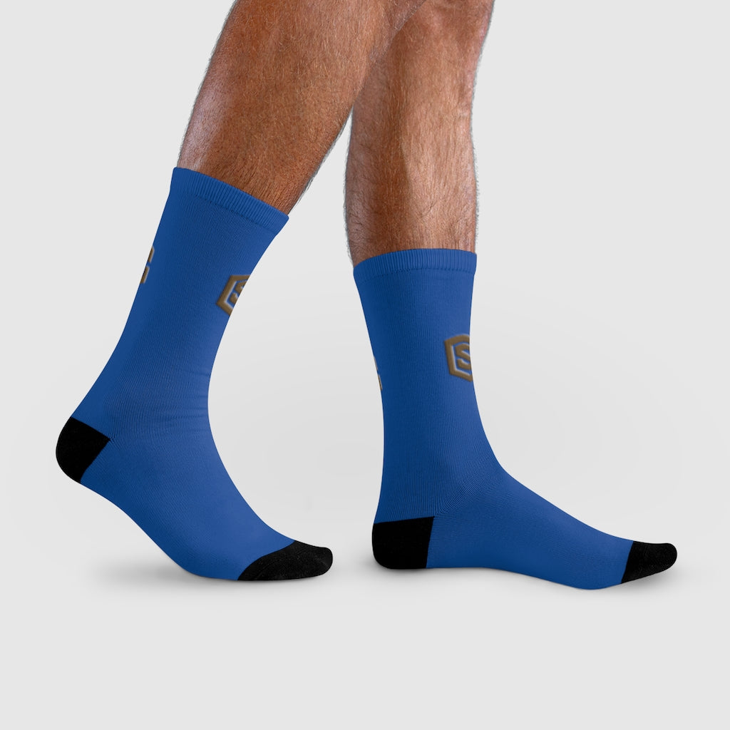 Blue Sublimation Crew Socks (EU) Brown Logo