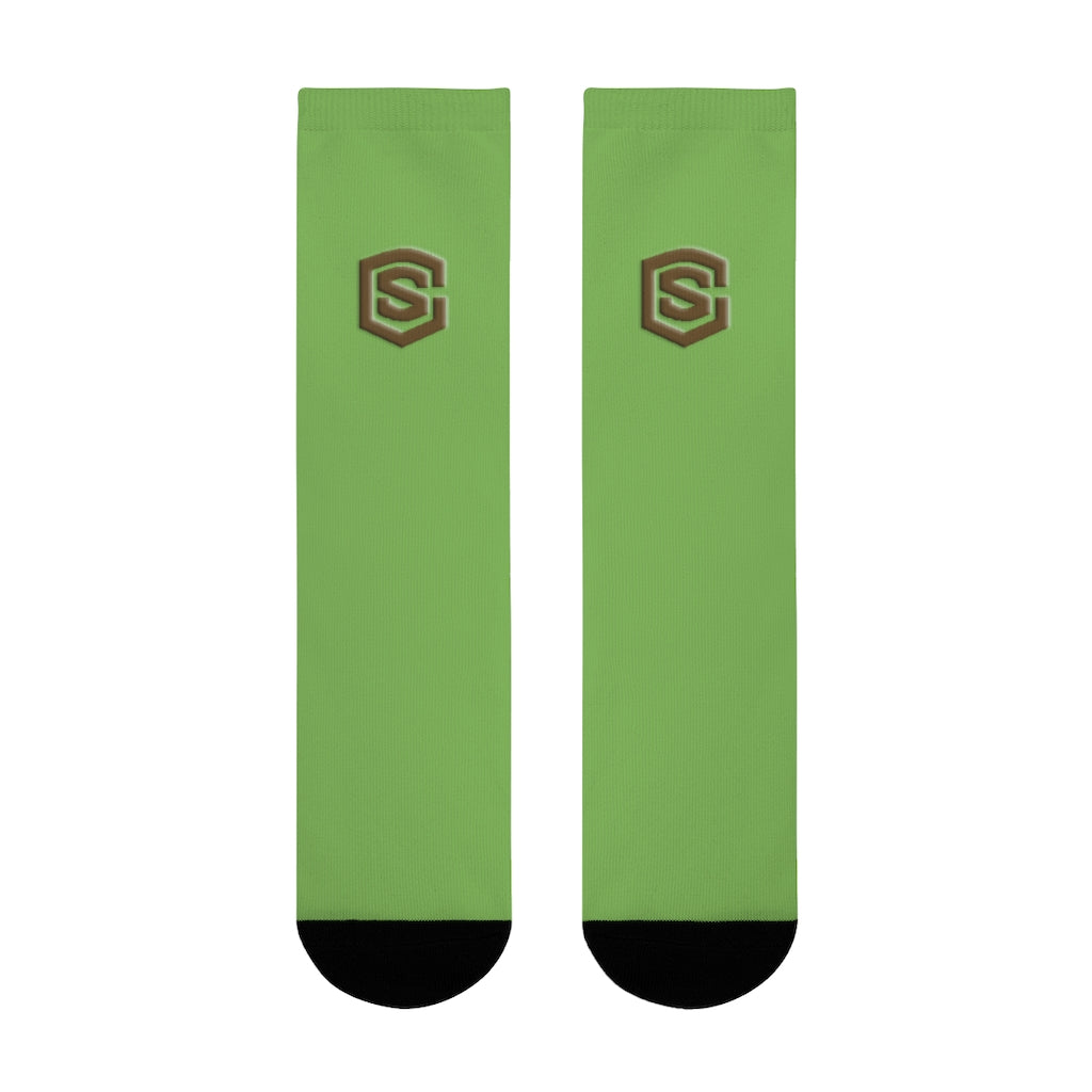 Green Sublimation Crew Socks (EU) Brown Logo