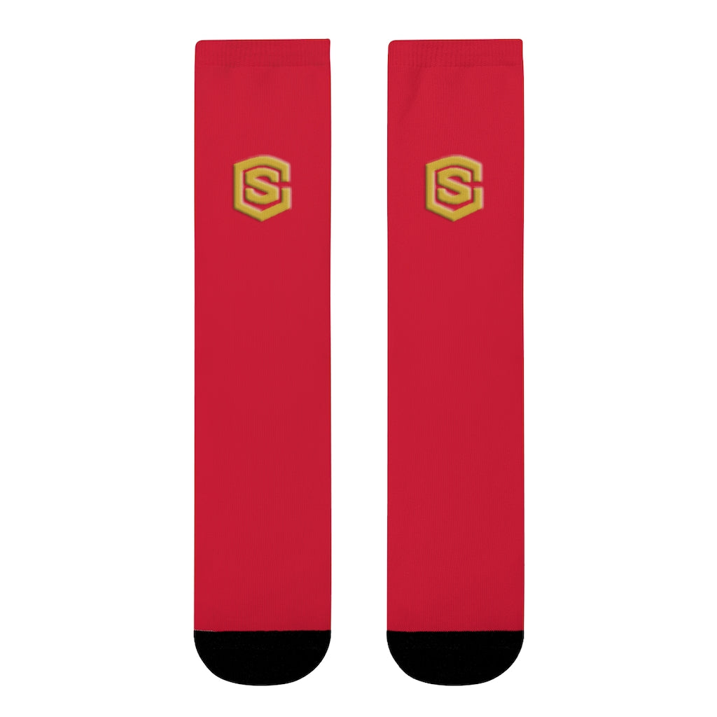 Red Sublimation Crew Socks (EU) Gold Logo