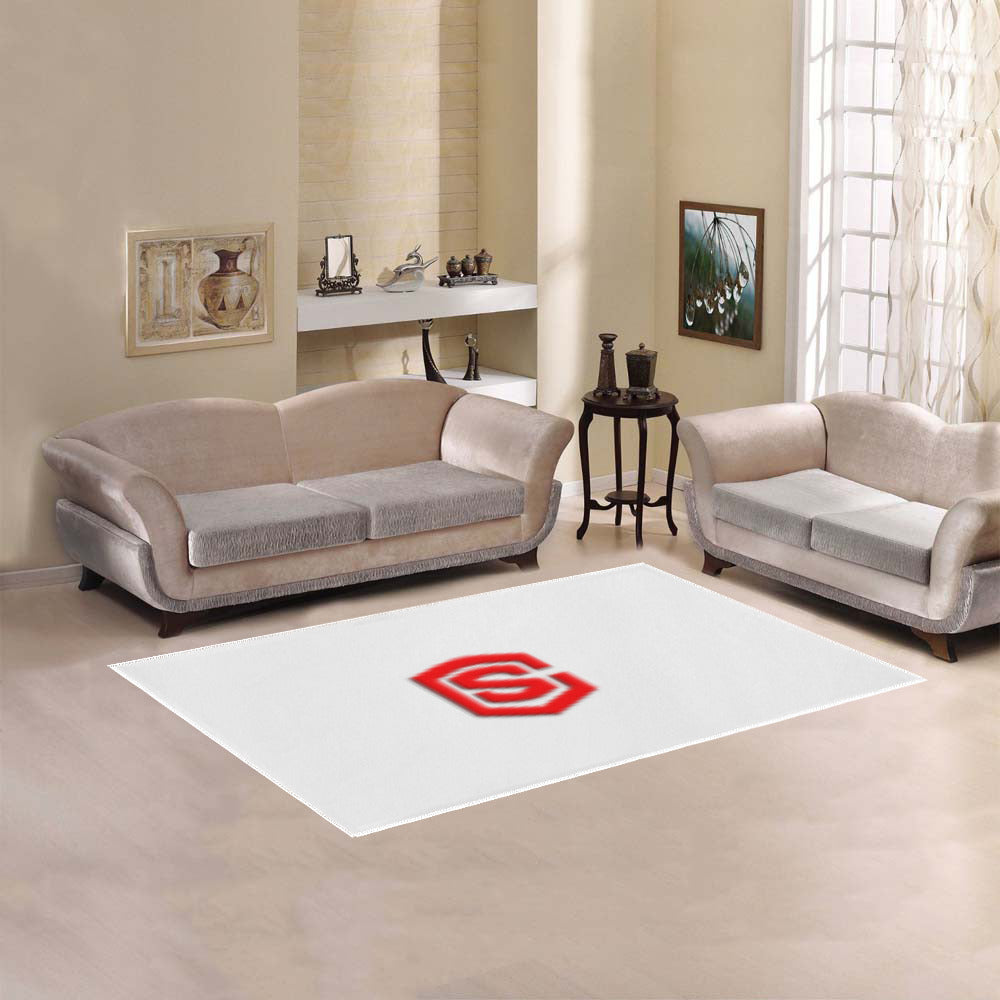 White Area Rug Red Logo Area Rug 5' x 3.2'