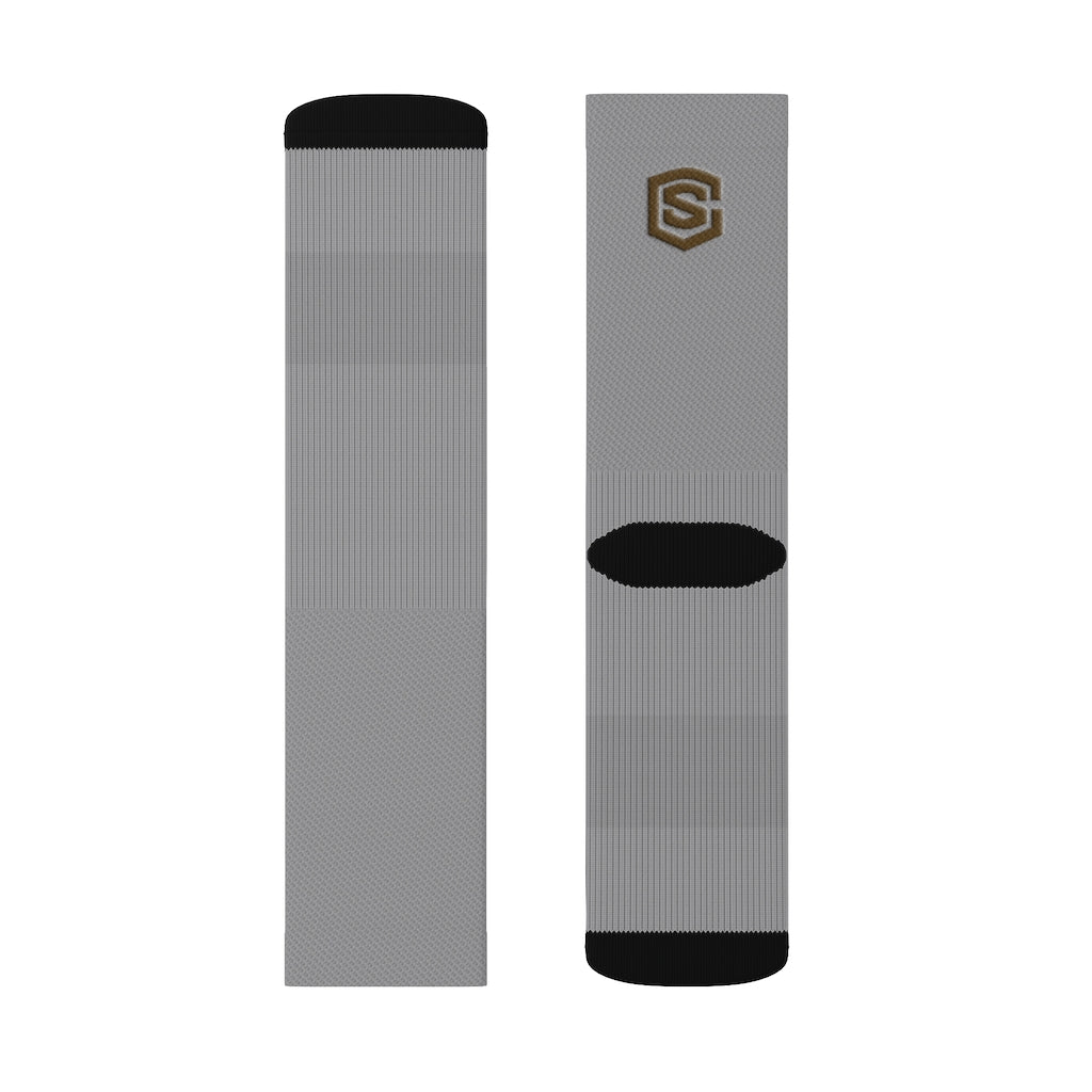 Grey Sublimation Socks Brown Logo