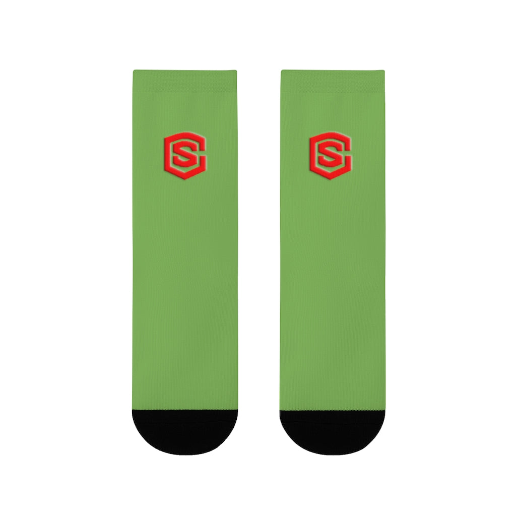 Green Sublimation Crew Socks (EU) Red Logo