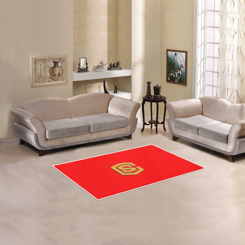 Red Area Rug 2.6' x 1.7' with Gold Logo Area Rug 2.6' x 1.7'