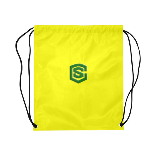 Yellow Drawstring Bags Large With Green Logo Drawstring Bags (Model 1604) (Large)