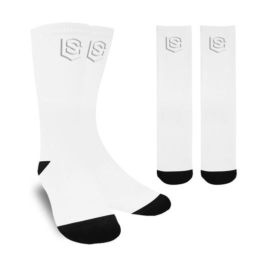 White Sublimated Crew Socks (Made In USA) with White Logo Sublimated Crew Socks (Made In USA)