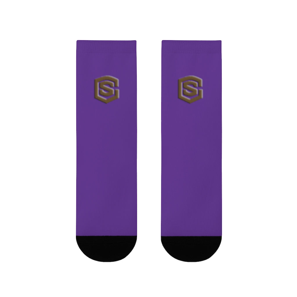 Purple Sublimation Crew Socks (EU) Brown Logo