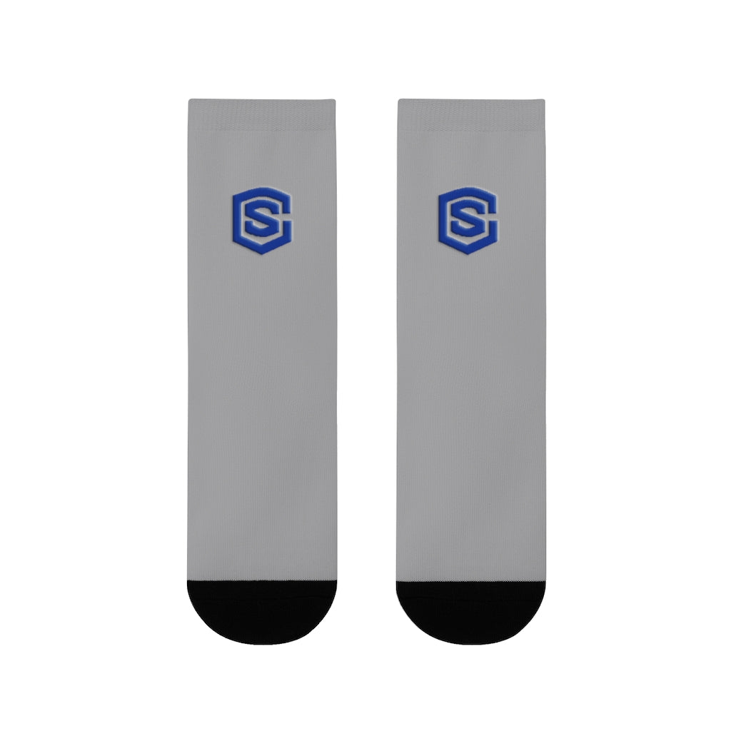 grey Sublimation Crew Socks (EU) Blue Logo