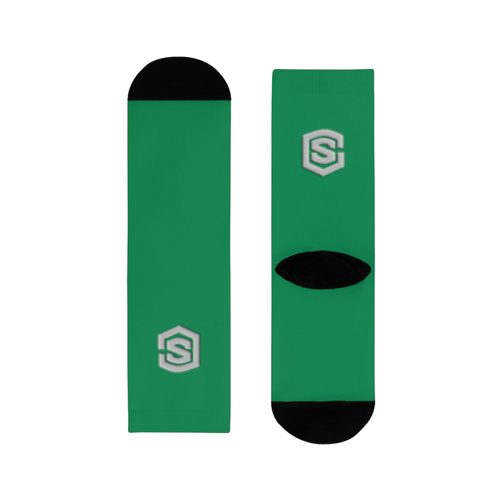 green Sublimation Crew Socks (EU) Silver Logo