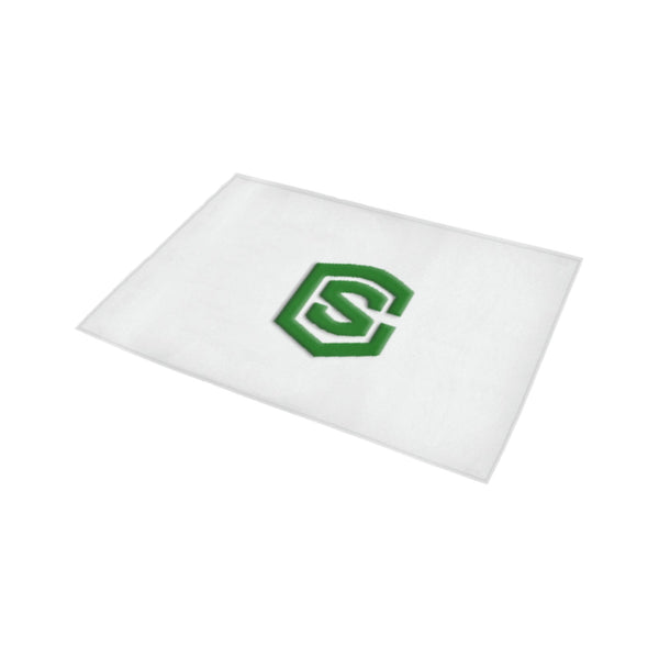 White Door Mat with Green Logo Doormat 24" x 16" (Sponge Material)